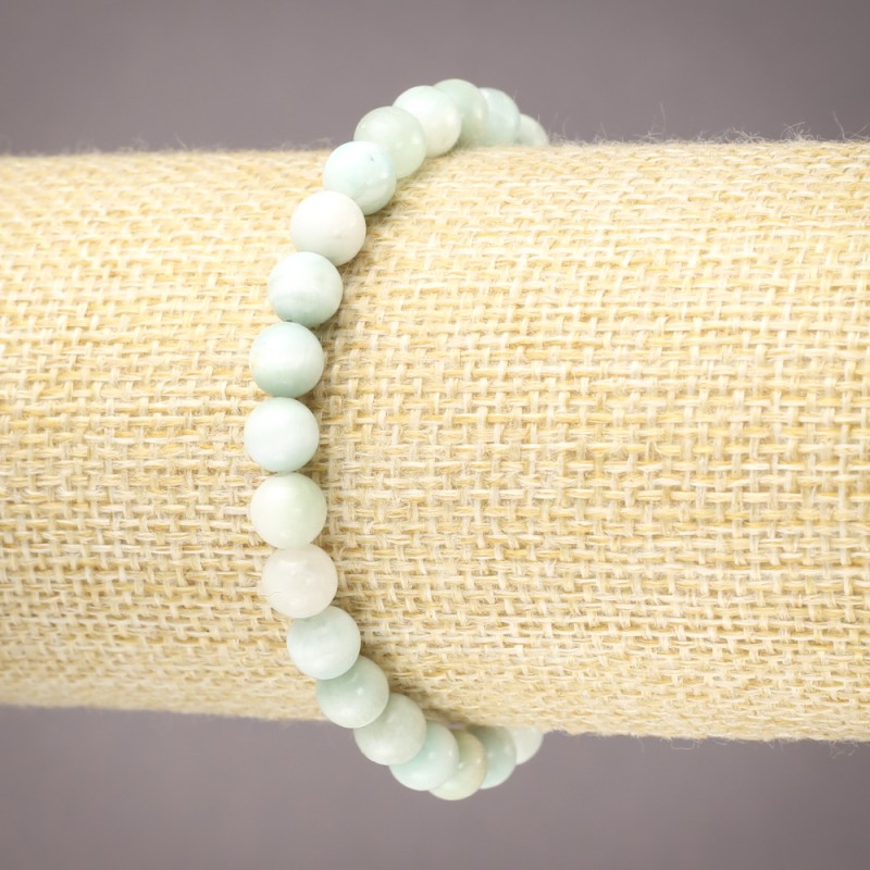 Elastic bracelet with natural Larimar stone — smooth bead, 6 mm diameter+
