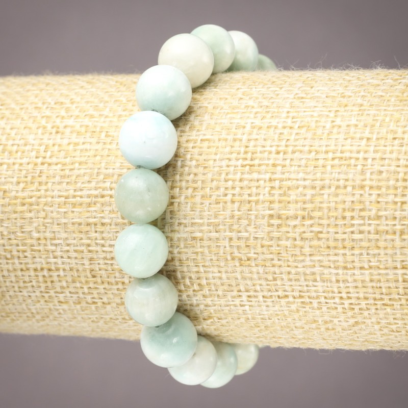 Elastic bracelet with natural Larimar, smooth bead, 10 mm diameter+