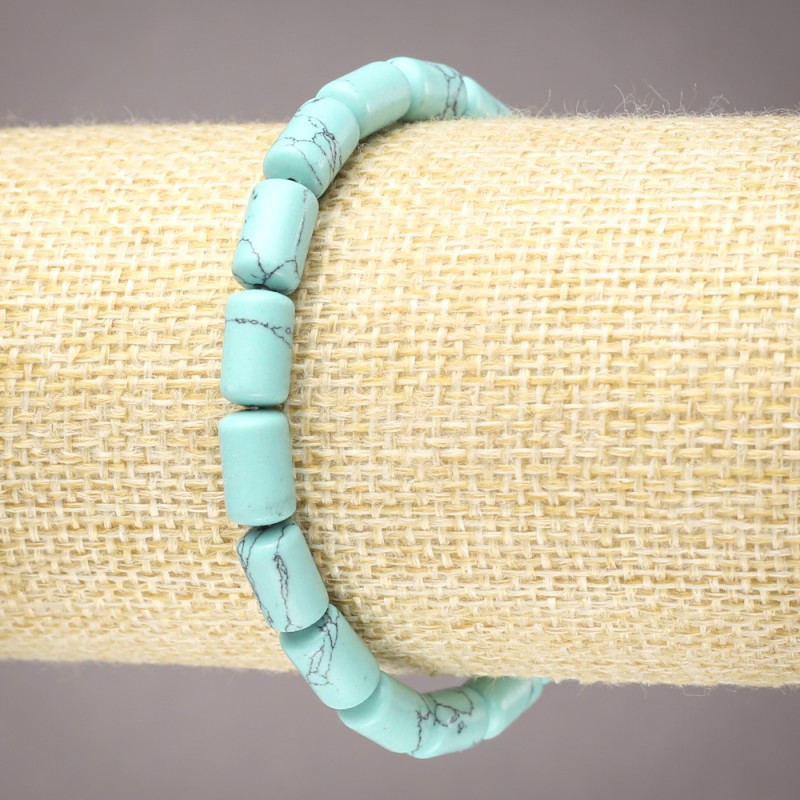 Elastic Turquoise Bracelet with Smooth Cylinders, Diameter 10×6 mm+