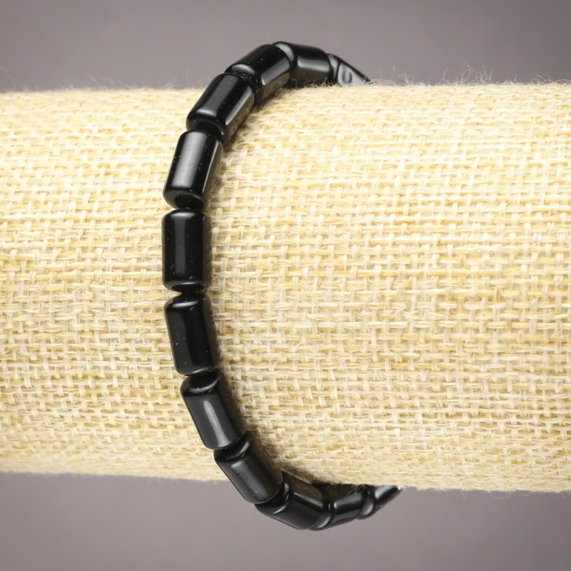 Elastic bracelet with Agate (pressed) smooth cylindrical beads, 10x6 mm diameter+