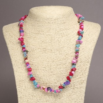 Necklace with Dyed Stone 'Assorted Chips', 6-10mm diameter, 45cm length on extender chain