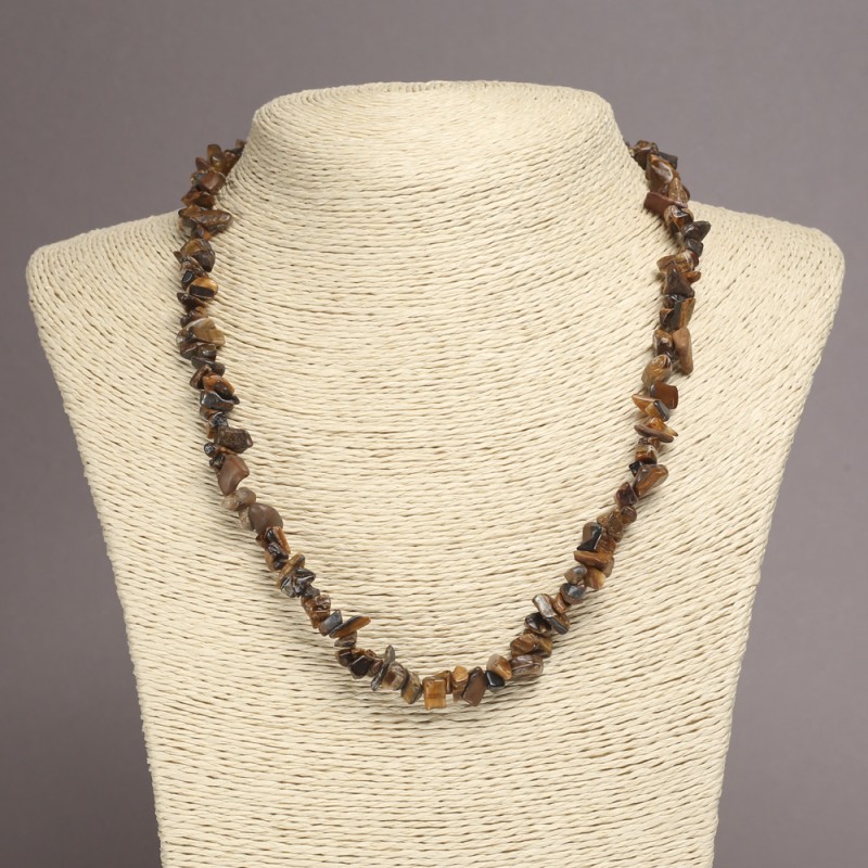 Natural Tiger's Eye Chip Necklace, 6–10 mm chips, 45 cm length +/- on an extension chain