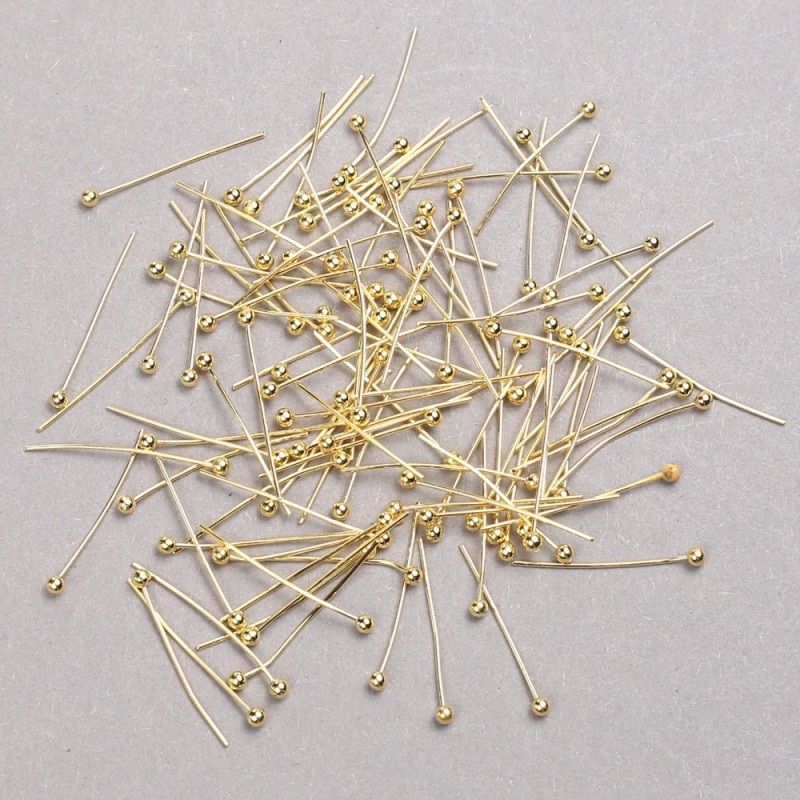 Pins with ball-cap in lemon-gold metal, 20mm length, 250g