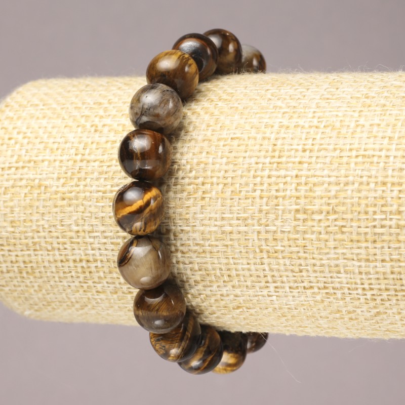 Elastic Bracelet with Natural Tiger's Eye, Smooth 10mm Beads