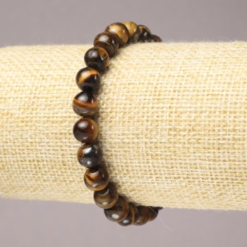 Tiger's Eye Bracelet with Natural Stone, Smooth Beads, 8 mm Diameter, 18 cm Length (Stretch)