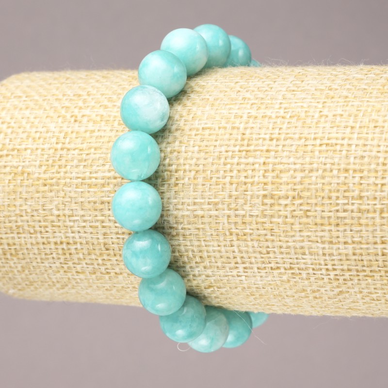Elastic bracelet with natural aquamarine beads, smooth spheres, 10 mm diameter+