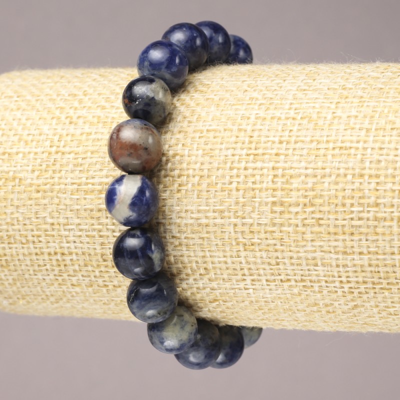 Elastic bracelet with natural sodalite, smooth beads, 10 mm diameter+