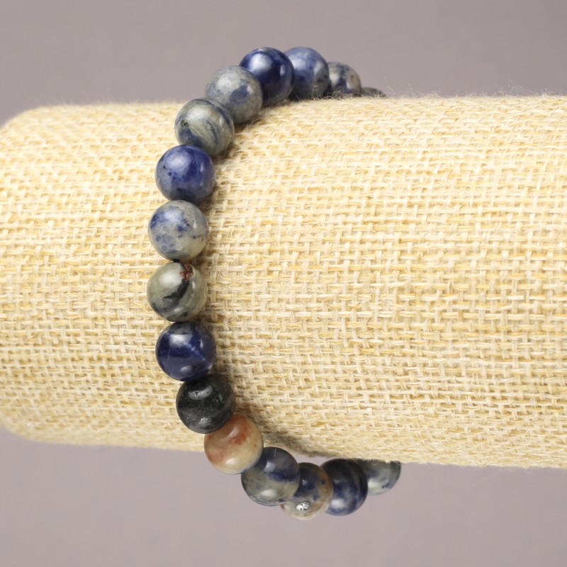Sodalite elastic bracelet with natural stone, smooth bead, 8mm diameter+