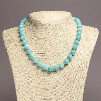 Aquamarine natural gemstone necklace with smooth beads, diameter 10mm+-, length 45cm+-