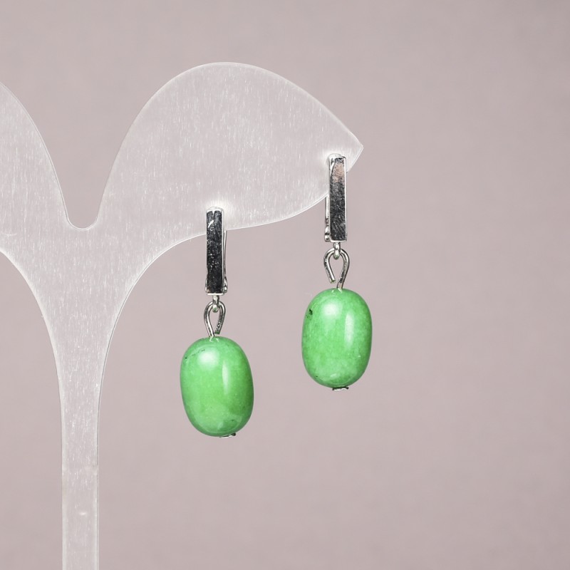 Natural Chrysoprase Earrings, Smooth Barrel, 10x14 mm diameter, 32 mm length