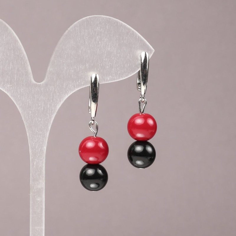 Earrings with Coral (Imitation) and Agate (Pressed) Smooth Bead, 10 mm Diameter ±, 40 mm Length ±