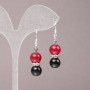 Earrings with Coral (Imitation) and Agate (Pressed) with White Crystals, Smooth Bead, Diameter 10mm, Length 42mm