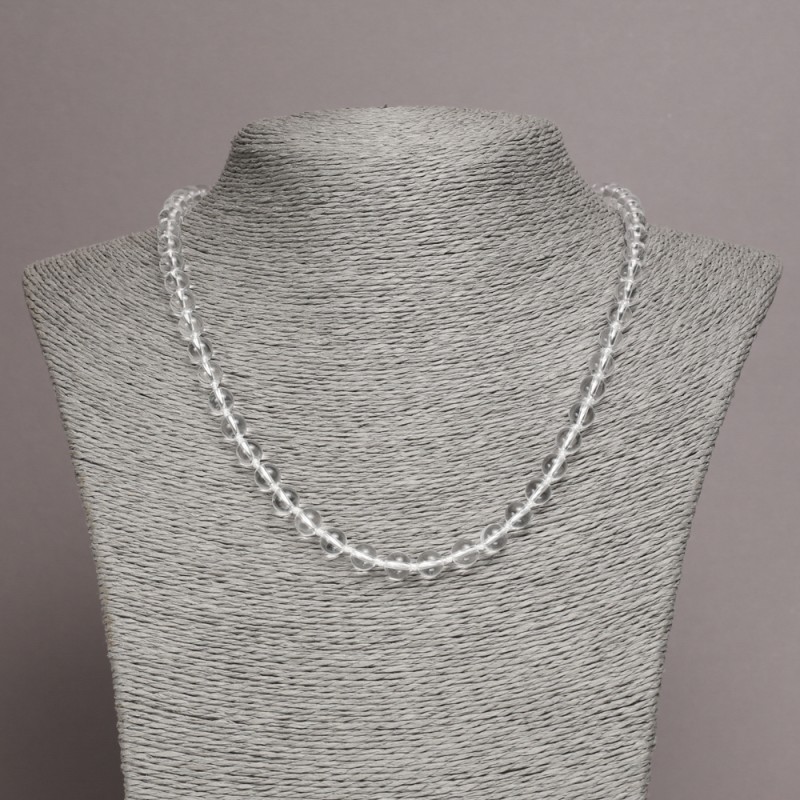 Rock crystal necklace, smooth 6 mm beads, 45 cm length