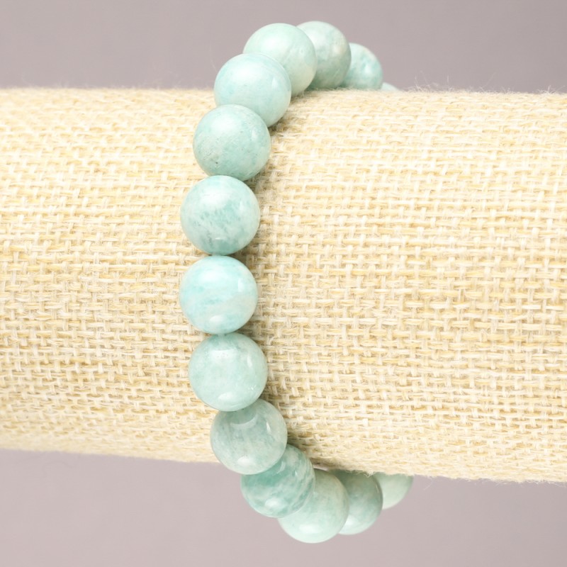 Elastic bracelet with natural amazonite stones, smooth beads, 10 mm diameter (±)