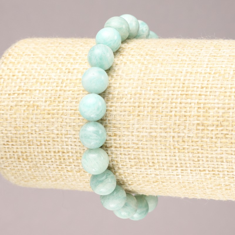 Elastic bracelet with natural amazonite, smooth bead, diameter 8(±)mm