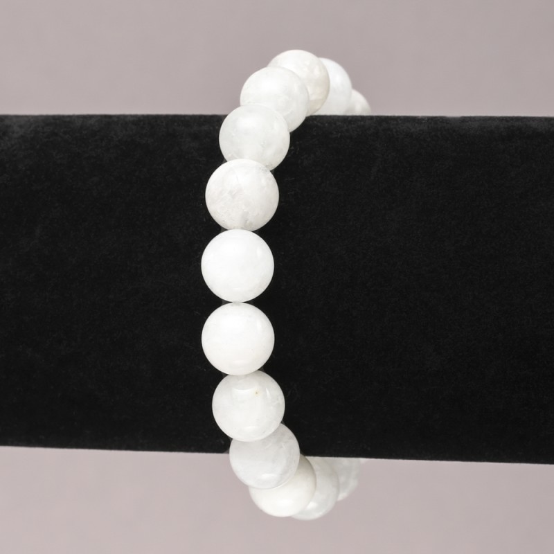 Elastic bracelet with natural Adularia, smooth bead, 10 mm diameter+