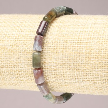 Elastic bracelet with multicolored jasper, smooth cylindrical beads, diameter 10x6 mm+