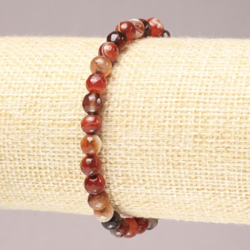 Elastic bracelet with brown agate, faceted bead, 6 mm diameter