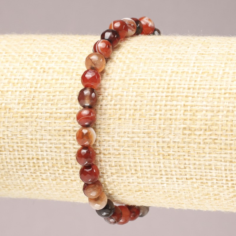 Elastic bracelet with brown agate, faceted bead, 6 mm diameter