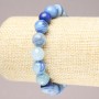 Elastic bracelet with natural stone, light-blue agate, faceted bead, 10 mm diameter