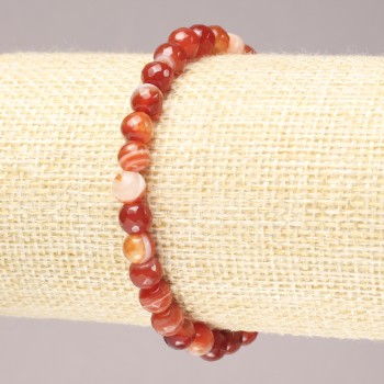 Elastic bracelet with natural orange agate, faceted bead, 6 mm diameter