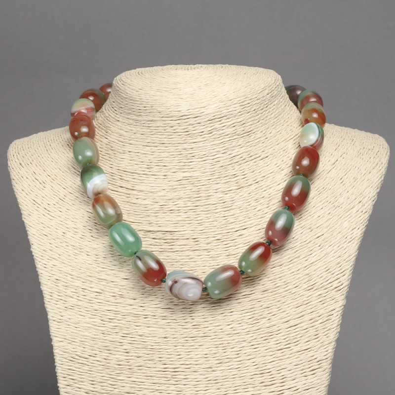Necklace of Brazilian Agate Beads, Smooth Barrel Shape, Diameter 17x13 mm, Length 45 cm