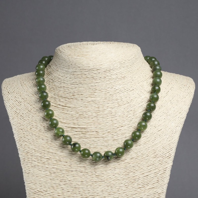 Natural Stone Necklace with Canadian Jadeite, Smooth Beads, 10mm Diameter ±, Length 45cm ±