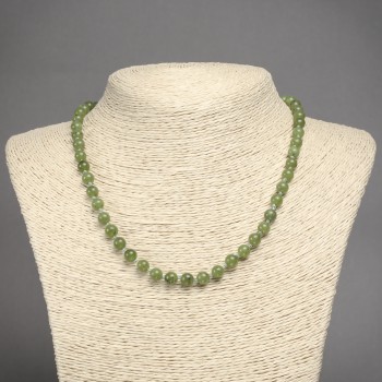 Natural Stone Necklace with Canadian Jadeite Smooth Beads, 6.5 mm Diameter, 45 cm Length