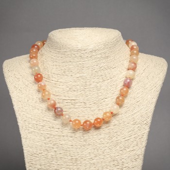 Orange agate natural stone necklace, smooth beads, diameter 10.5 mm, length 45 cm