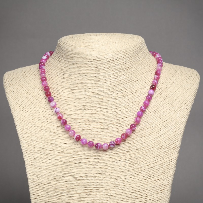 Raspberry Agate Necklace with Smooth Beads, 6mm Diameter, 45cm Length