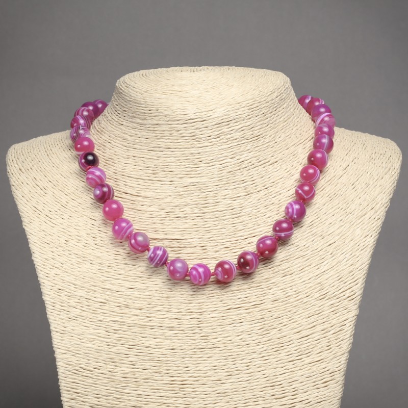 Raspberry Agate Necklace, Smooth spheres, 10 mm diameter +/-, 45 cm length +/-