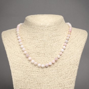 Pink Opal Natural Stone Necklace with a Smooth Bead, Diameter 6(±)mm, Length 45 cm+