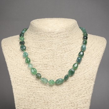 Green Agate Necklace with Faceting, Bead Diameter 8×12(±)mm, Length 45 cm+