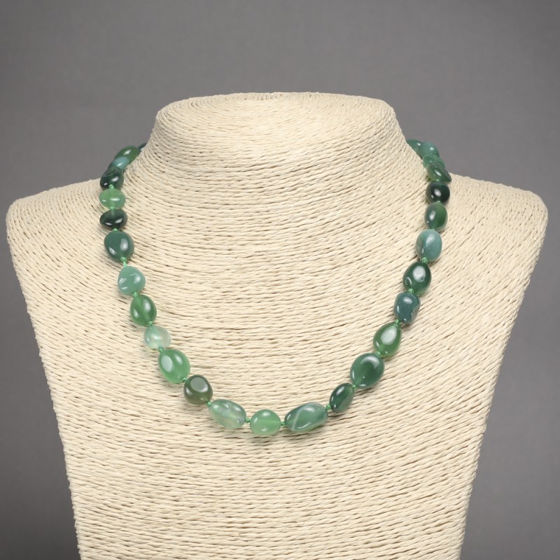 Green Agate Necklace with Faceting, Bead Diameter 8×12(±)mm, Length 45 cm+