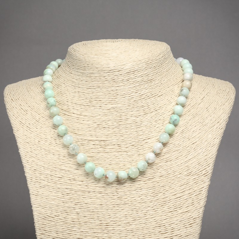 Larimar natural stone necklace, smooth beads, 8 mm diameter, 45 cm length