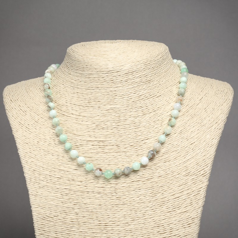 Larimar natural stone necklace with smooth beads, 6mm diameter, length 45 cm ±