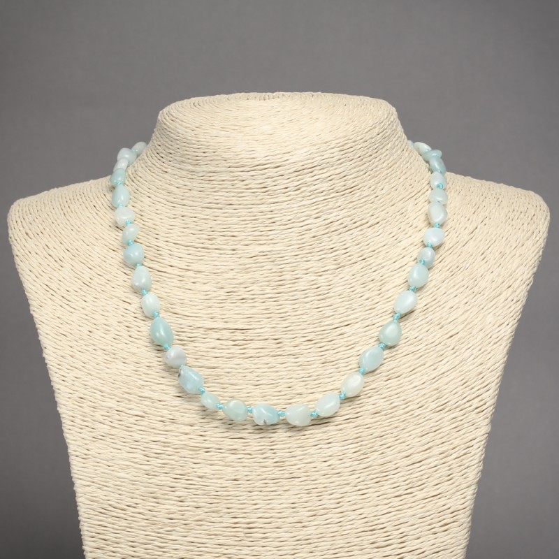 Natural Larimar necklace with tumbled beads, 9×7 mm diameter, 45 cm length