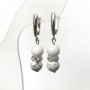 Earrings with natural howlite stone, smooth ball, 8 mm diameter ±, with white crystals, 40 mm length ±