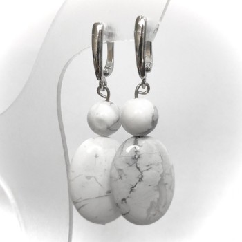 Kaholong natural stone earrings, diameter 10 mm, 24x18 mm ±, length 50 mm ±