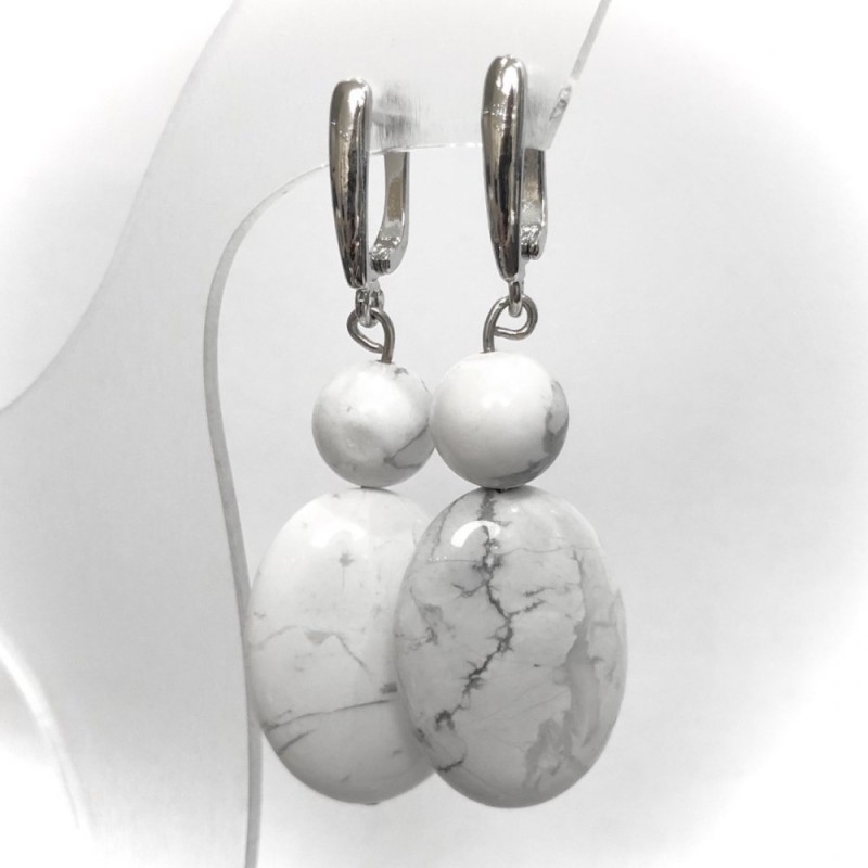 Kaholong natural stone earrings, diameter 10 mm, 24x18 mm ±, length 50 mm ±