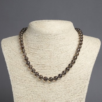 Beaded necklace of natural smoky quartz, smooth beads, 8 mm diameter, 45 cm long