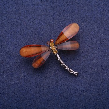 Discount! Dragonfly brooch with brown crystals, silvery metal 32×43 mm