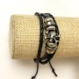 Eco-leather bracelet with skull on adjustable strap, length 18-24 cm, black