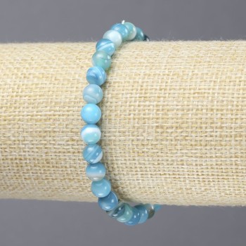 Elastic bracelet Blue Agate, smooth beads, 6 mm diameter+