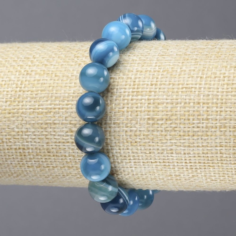 Elastic bracelet with Blue Agate smooth beads, 10mm diameter+