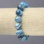 Elastic Bracelet Blue Agate with Smooth Beads, 12 mm Diameter+