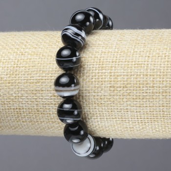 Elastic bracelet with natural agate stone, smooth bead, 12 mm diameter+
