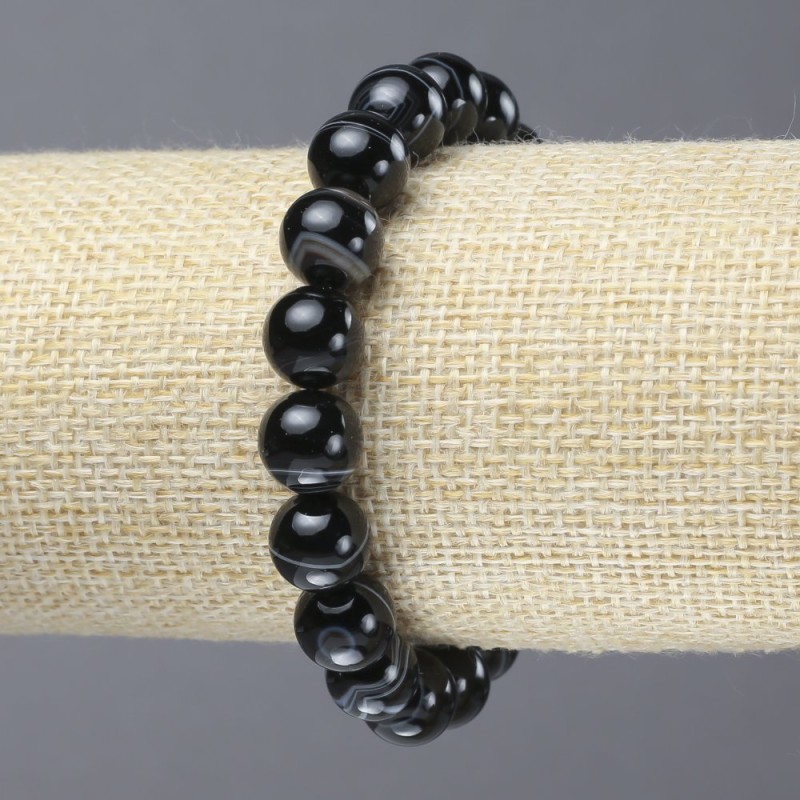 Elastic bracelet with natural agate beads, smooth, 10 mm diameter+