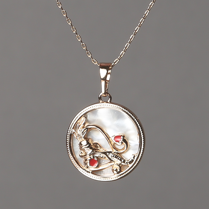 Xuping Chain 18K Gold Plating with Pendant Mother-of-Pearl, Red Enamel 15mm ±, Thickness 0.5mm ±, Length 48cm ±