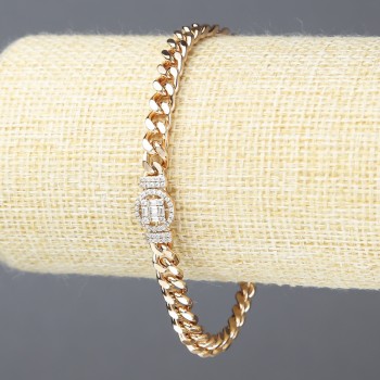 Xuping Bracelet 18K Gold Plating with White Crystals, Thickness 5.5 mm, Length 18–19 cm